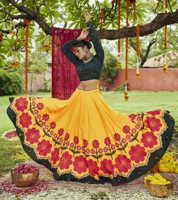 Yellow Maslin Cotton Traditional Navratri Dandiya Raas Garba Festival Semi Stitched Lehenga Choli 1