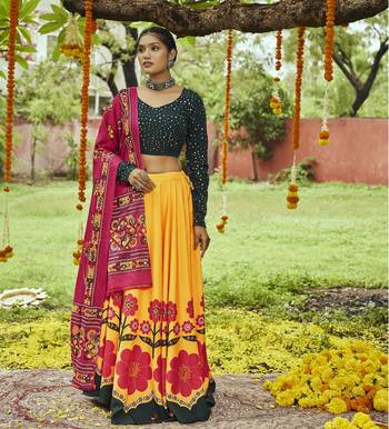 Yellow Maslin Cotton Traditional Navratri Dandiya Raas Garba Festival Semi Stitched Lehenga Choli 3