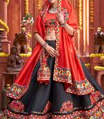 Black & Red Chaniya Choli for Garba     Peacock Embroidery | Navratri Dress