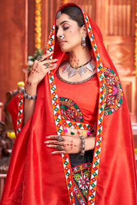 Black & Red Chaniya Choli for Garba     Peacock Embroidery | Navratri Dress 3
