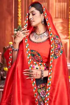 Black & Red Chaniya Choli for Garba     Peacock Embroidery | Navratri Dress