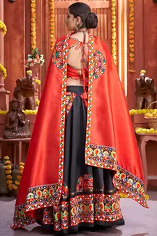 Black & Red Chaniya Choli for Garba     Peacock Embroidery | Navratri Dress
