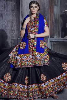 Black embroidered art silk semi stitched lehenga