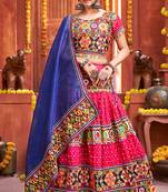 Pink embroidered art silk semi stitched lehenga