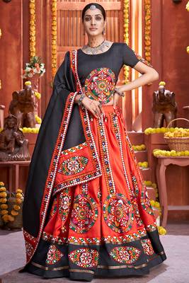 Navratri Red embroidered art silk semi stitched lehenga 1