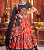 Navratri Red embroidered art silk semi stitched lehenga