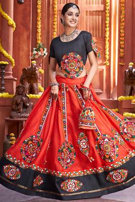 Navratri Red embroidered art silk semi stitched lehenga 2
