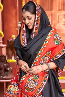 Navratri Red embroidered art silk semi stitched lehenga