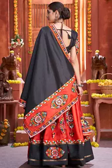 Navratri Red embroidered art silk semi stitched lehenga