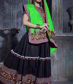 Black embroidered art silk semi stitched lehenga