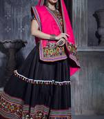 Black embroidered art silk semi stitched lehenga