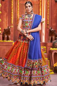 Orange embroidered art silk semi stitched lehenga