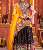 Black embroidered art silk semi stitched lehenga