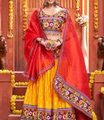 Navratri Yellow embroidered art silk semi stitched lehenga Chaniya Choli