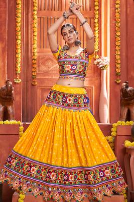 Navratri Yellow embroidered art silk semi stitched lehenga Chaniya Choli 2