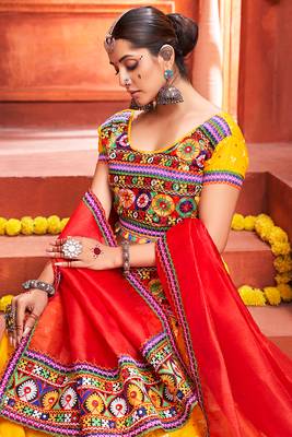 Navratri Yellow embroidered art silk semi stitched lehenga Chaniya Choli 3