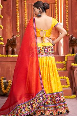 Navratri Yellow embroidered art silk semi stitched lehenga Chaniya Choli 4