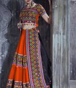 Orange embroidered art silk semi stitched lehenga