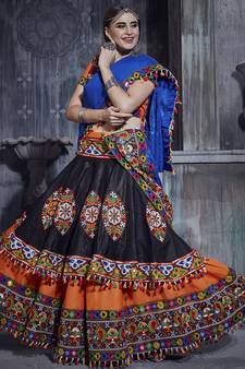 Orange embroidered art silk semi stitched lehenga
