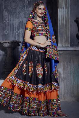 Orange embroidered art silk semi stitched lehenga 2