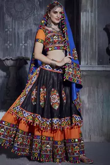 Orange embroidered art silk semi stitched lehenga