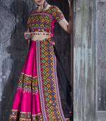 Pink embroidered art silk semi stitched lehenga