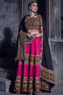 Pink embroidered art silk semi stitched lehenga 2