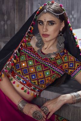 Pink embroidered art silk semi stitched lehenga 4