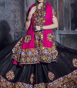 Black embroidered art silk semi stitched lehenga