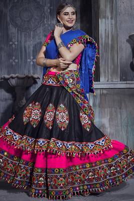 Pink embroidered art silk semi stitched lehenga 1