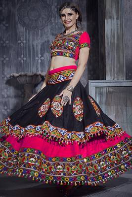 Pink embroidered art silk semi stitched lehenga 3