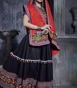 Black Art Silk Chaniya Choli for Garba     Red Dupatta, Kutchi Embroidery | Navratri Dress
