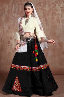 Black embroidered art silk semi stitched lehenga