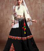 Black embroidered art silk semi stitched lehenga