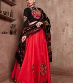 Red embroidered art silk semi stitched lehenga