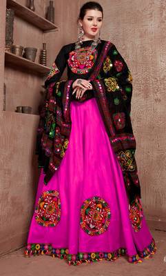 Pink embroidered art silk semi stitched lehenga 1