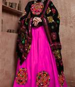 Pink embroidered art silk semi stitched lehenga