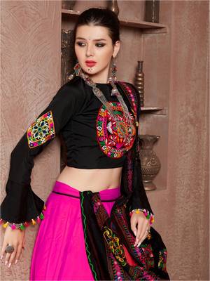Pink embroidered art silk semi stitched lehenga 2