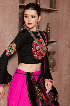 Pink embroidered art silk semi stitched lehenga