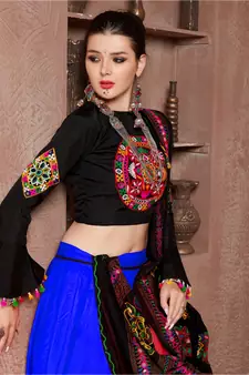 Royal-blue embroidered art silk semi stitched lehenga