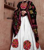 White embroidered art silk semi stitched lehenga