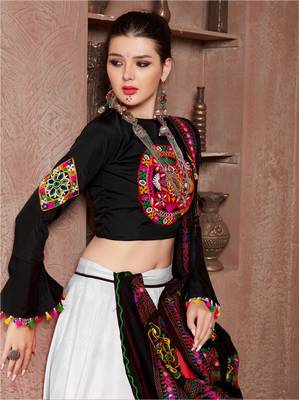 White embroidered art silk semi stitched lehenga 2
