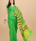 Green Woven Cotton Silk Saree Without Blouse