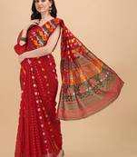 Red Woven Cotton Silk Saree Without Blouse