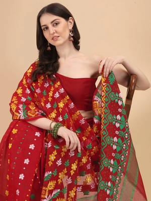 Red Woven Cotton Silk Saree Without Blouse 5