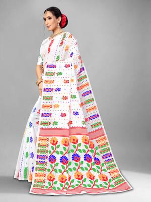 White Woven Cotton Silk Saree Without Blouse 2