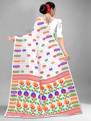White Woven Cotton Silk Saree Without Blouse 5