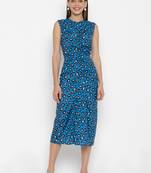 Sew You Soon Blue Animal Printed Partywear Dress