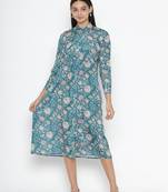 Sew You Soon Firozi Floral Printed Casual Wear Maxi Dress