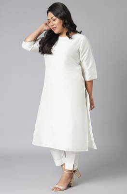 XL LOVE by Janasya Off-white plain silk salwar 3